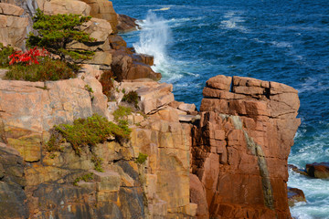 Surf and Cliffs, near Otter Point, Frenchman Bay, Park Loop Road, Acadia National Park, Maine, USA