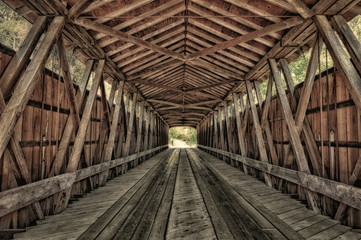 Interior of covered bridge, Indiana, USA