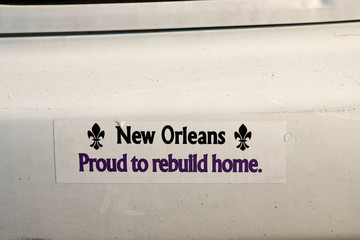 USA, Louisiana, New Orleans. Post-Katrina bumper sticker.