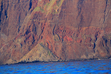 Rugged cliffs and shoreline on the South Shore of Lanai, Kaunoe'U, Hawaii, USA