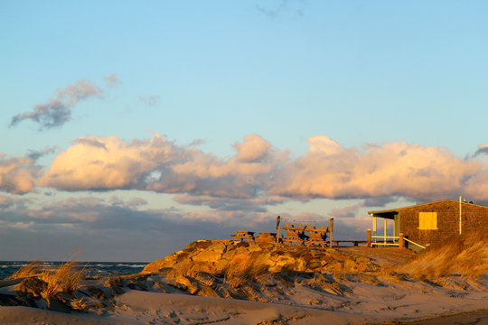Winter sunset on Chapin Beach, Dennis, Cape Cod, Massachusetts, USA.