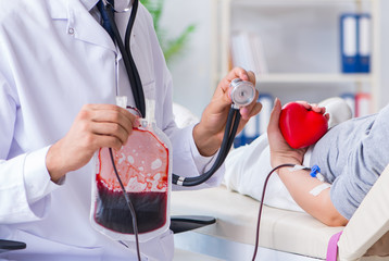 Patient getting blood transfusion in hospital clinic