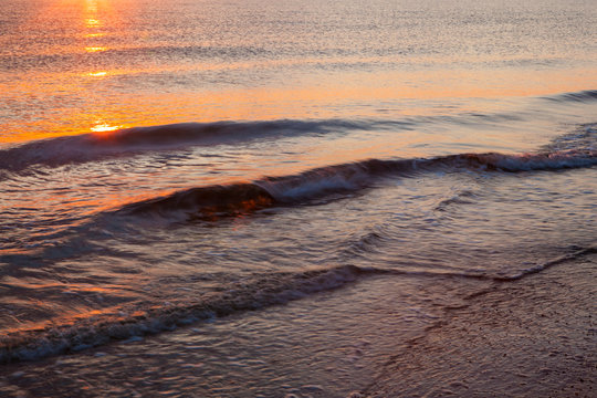 Sunset over Cape Cod Bay at Duck Harbor Beach, Wellfleet, Massachusetts. Cape Cod.