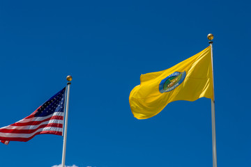 Flags at City Hall, Grand Rapids, Kent County, Michigan, USA.