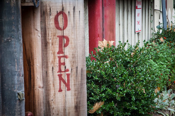 USA, Story, Indiana. A stenciled sign.