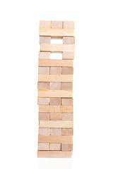 Close up blocks wood game on white background.