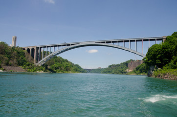 Naklejka premium USA, New York and Canada, Ontario. Peace Bridge over Niagara River.