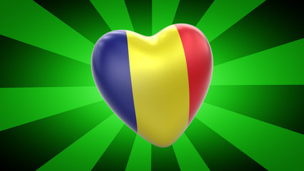 Flag of Romania in green striped background. 3D Illustration.