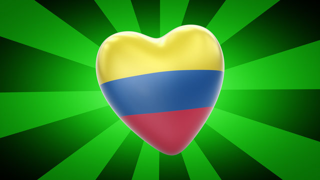 Flag of Colombia in green striped background. 3D Illustration.