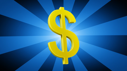 Dollar Sign in blue striped background. 3D Illustration.