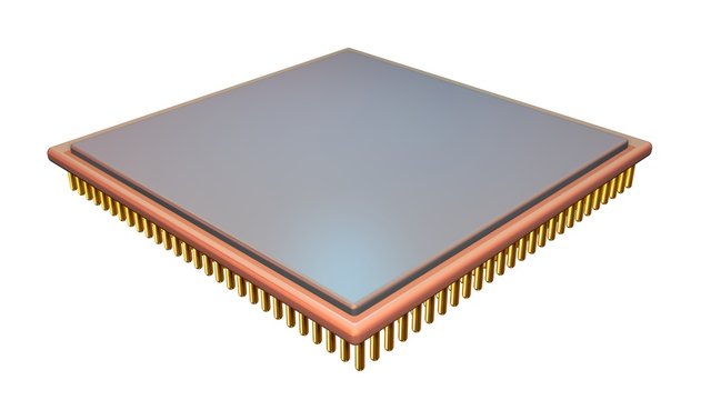 CPU with pins . Computer chip . 3d rendering . CLose view