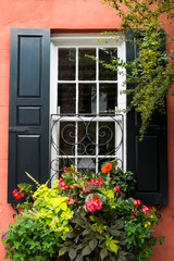 Fototapeta na wymiar Exterior window of a charming house, Charleston, South Carolina. USA