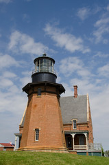 Fototapeta na wymiar Rhode Island, Block Island, Mohegan Bluffs, Southeast Lighthouse. National Historic Landmark, c. 1887.