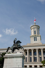 Obraz premium Tennessee, Nashville. Tennessee State Capitol, National Register of Historic Landmarks. East Garden, equestrian statue of Andrew Jackson, circa 1880.