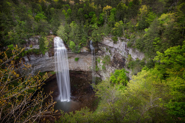USA, Tennessee. Fall Creek Falls, a double waterfall, in Tennessee which drops 256 feet is the...