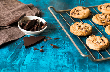 Chocolate cookies on rustic table