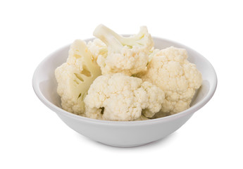 cauliflower vegetable in the white bowl isolated on white background