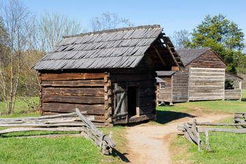 Tennessee, Great Smoky Mountains National Park, Cades Cove, Dan Lawson Place, Granary and Farmhouse, built 1856