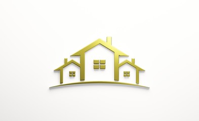 Real Estate Houses Gold Logo Design. 3D Rendering Illustration