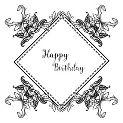 Happy birthday background, template of greeting card, invitation card, with wallpaper design of beautiful floral frame. Vector