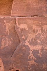 USA, Utah, Canyonlands National Park. Petroglyphs on rocks. 