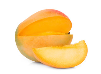 Naklejka na ściany i meble whole and slice ripe mango fruit isolated on white background