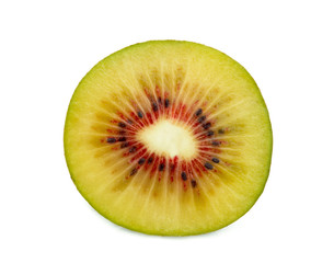 half cut red kiwi fruit isolated on white background