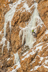 Fototapeta na wymiar Ice climbers at Storm Mountain, Big Cottonwood Canyon, Utah