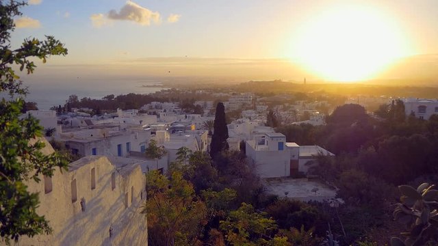 View Of The Famous Tunisian Town Sidi Bou Said In The Evening