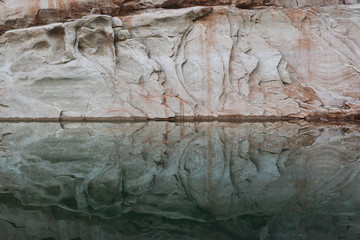 Usa, Utah, Glen Canyon national Recreation Area. Detail of abstract design canyon wall reflections, Llewelyn Gulch.