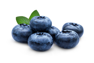 blueberry with green leaf isolated on white background