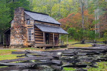 Tennessee, Great Smoky Mountains National Park, Cades Cove, John Oliver Place, farmhouse, built...