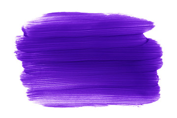 Purple paint or lipstick brush stroke smear smudge isolated on white background. Neon color makeup...