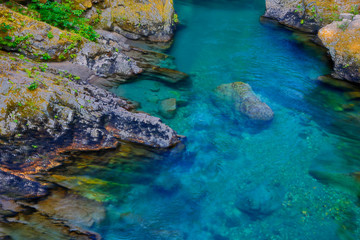 Fototapeta na wymiar USA, Washington State, Mount Rainier National Park. Pool in Ohanapecosh River. Credit as: Jean Carter / Jaynes Gallery / DanitaDelimont.com