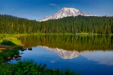USA, Washington State, Mount Rainier National Park. Mt. Rainier and Reflection Lake. Credit as: Jean Carter / Jaynes Gallery / DanitaDelimont.com