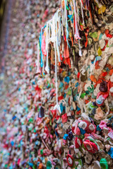 USA, Washington State, Seattle. Close-up of the famous gum wall in Post Alley, Seattle, Washington State