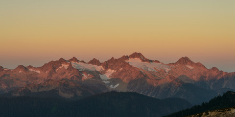 North Cascades, Washington State. Sunrise on the Twin Sisters Range, from Mt. Baker.