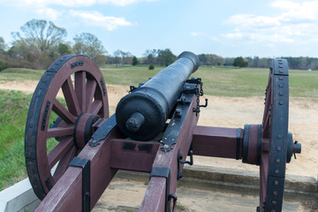USA, Virginia, Yorktown, cannon on battlefield