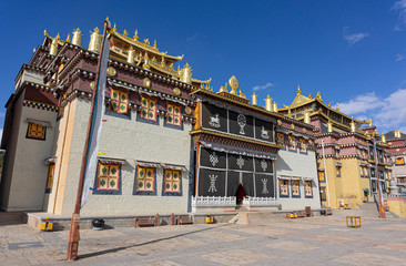 Shangri-la, Yunnan, China, Febuary 25 2016 : The Tibet traditional architecture Characteristics of Songzanlin Monastery is the largest Tibetan Buddhism monastery in Zhongdian or Shangri la