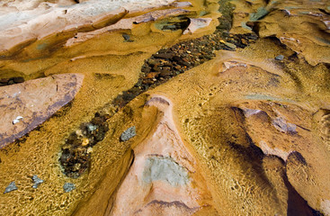 USA, Washington State, Lewis River. Intricate patterns form in this rock detail on the Lewis River, Washington State.