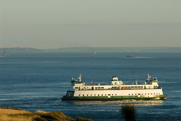 USA, WA, Keystone. Washington State Ferry system provides transportation throughout Puget Sound.Ferry travels in Admiralty Inlet between Whidbey Island and Port Townsend on Olympic Peninsula