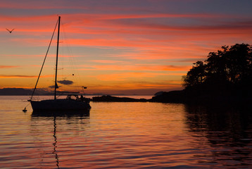 Naklejka na ściany i meble USA, WA, San Juan Islands. Shallow Bay, Sucia Island renown for dramatic sunsets