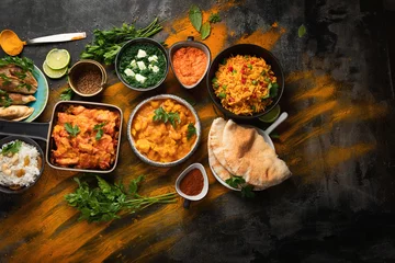 Foto op Plexiglas Geassorteerd Indiaas eten op zwarte achtergrond.. © bit24