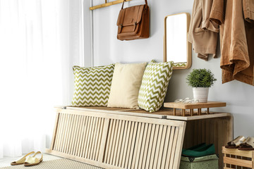 Cozy hallway interior with new stylish furniture