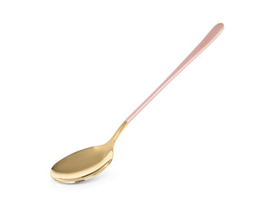 Clean shiny gold spoon isolated on white