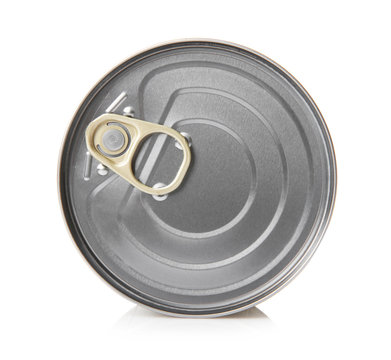 Closed Tin Can Isolated On White, Top View