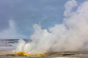 Clepsydra Geyser in winter in Yellowstone National Park, Wyoming, USA
