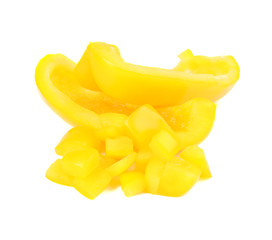 Naklejka na ściany i meble Cut yellow bell pepper isolated on white