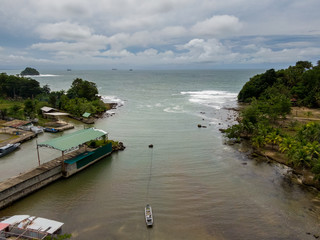 Beautiful aerial view of Limon Center and Beach in Costa Rica 