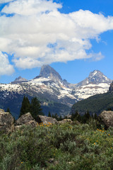 USA, Wyoming. Grand Teton and the Teton Range poke into the clouds.